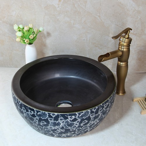 Colorful Bathroom Round Vessel Sink Tempered Ceramic Basin Sink Faucet Combo - Picture 20 of 34