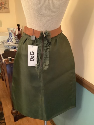D&G Dolce & Gabbana Green/Brown All Silk Pleated A-Line Skirt 40 NWT MSRP $480 - Picture 2 of 5