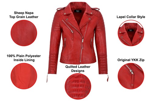 Ladies Leather Jacket Classic Biker Style 100% REAL NAPA LEATHER 2260 - Picture 9 of 30