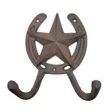 Horseshoe Star Double Wall Hook Key Towel Coat Tack Hanger Western Rustic Large