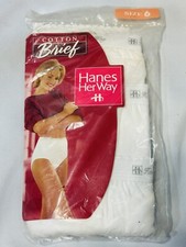 Vintage Hanes Her Way Underwear Womens Sz 6 White Soft Cotton Briefs 3 Pairs