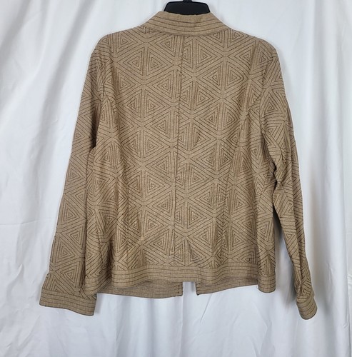 R.Q.T. Womens Tan Brown Embroidered Geometric Y2K Blazer Button Jacket Size 16 - Picture 6 of 7
