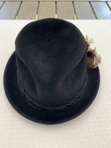 Mac Lachlan Vintage Black Velour Fedora Hat, Customized size 7- Braided Headband