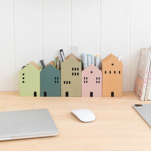 Cartoon House Pencil Container Minimalist Stationery Storage Box Desktop - Picture 3 of 13