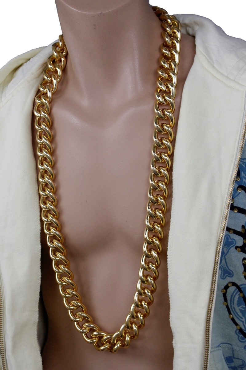 Men Gold Metal Chain Thick Links Extra Long Necklace