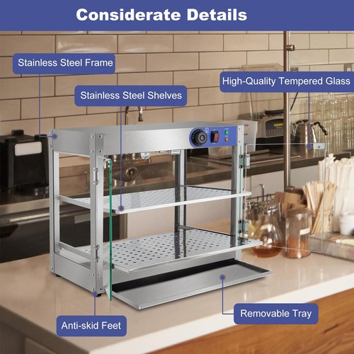 2 Tier Food Warmer Display Case Commercial Countertop Food Pizza Pastry Showcase - Picture 6 of 12