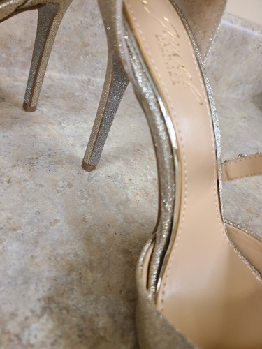 Jewel Badgley Mischka Javier Ankle Strap Heels Gold Glitter Sz 6.5 New in Box - Picture 13 of 15