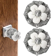 Sliverdew 2 Pcs Door Knob Covers Black Floral Door Knob Protector Soft round Kno