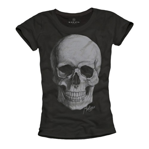 COOL GOTHIC WOMENS T SHIRT WITH SKULL DESING - TOP PUNK ROCK GIRL TEE BLACK - 第 1/1 張圖片