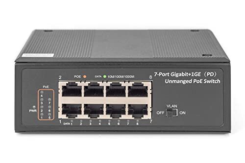 DIGITUS Commutateur industriel 7 ports Gigabit PoE - 1x port d'alimentation - 8x - Photo 3/7