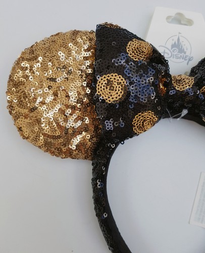 Disney World Minnie Mouse Black & Gold Sequin Ears Headband Disney Parks Store - Picture 3 of 10
