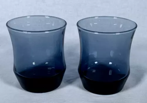 Set of (2) Vintage Libbey Apollo Dusky Blue Small Juice Glasses 3-1/4" 4 oz