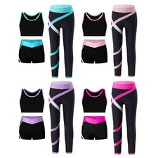 Kids Girls Sportswear Racer Back Dancewear Workout Gymnastics Yoga Shorts Vest
