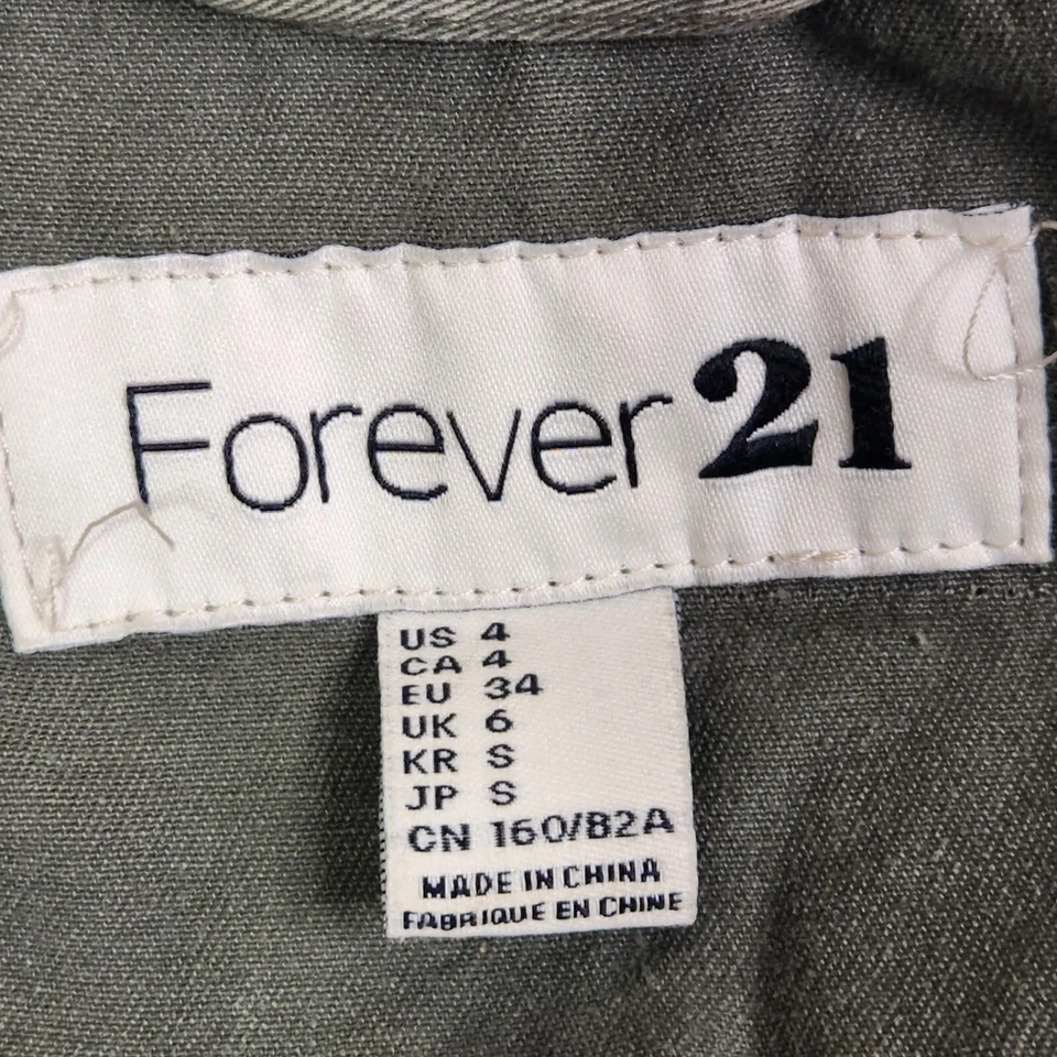 Forever 21 Women Size 4 Green Utility Army Style Long Sleeve Waist Tie Jacket CL - Image 3 of 4