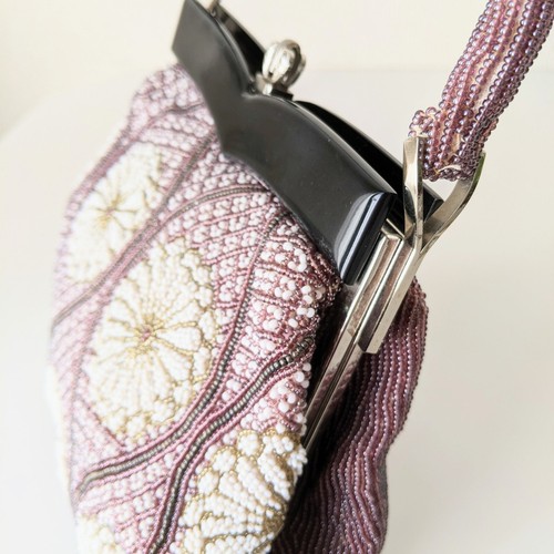 Japanese Vintage Beaded Evening Bag Kiku/Floral pattern Light Purple 8x7 in - Picture 13 of 18