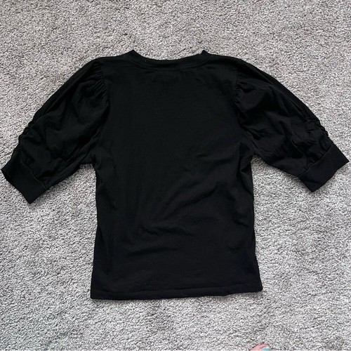 Medium RAHMEN Top schwarz halbarm gebündelt FRM Stickerei Frühling Arbeitshemd gerafft - Bild 2 von 7