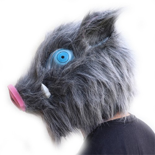 Anime Demon Slayer Hashibira Inosuke Latex Mask Helmet Pig Head Cosplay Props - Picture 4 of 11