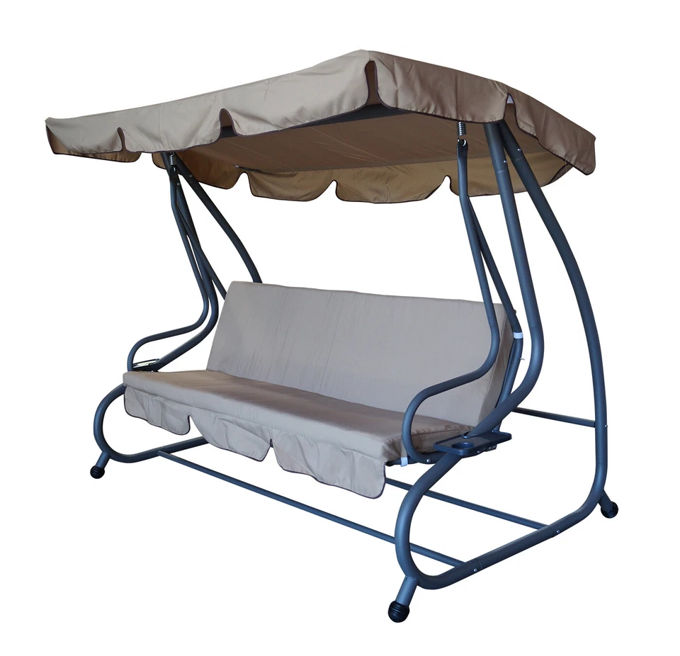 Hollywoodschaukel Gartenschaukel XL MIAMI 4-sitzer grau beige, mit Schutzhülle