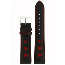 Watch Band Mens Leather Black Rally Race Sport Strap Red Yellow Blue  18mm -22mm