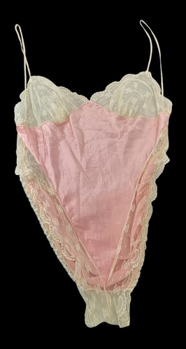 VTG Fairy Coquette Fredericks Of Hollywood Pink 100% Silk Lace Teddy Lingerie L - Picture 6 of 11