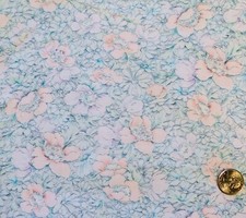 M739 Fabric Pastel Teal Blue Lavender Coral Floral Cotton or Blend 1 Yard x 44"