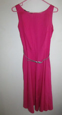 Nine West Fit Flare Dress Size 2 Hot Pink Belted Sleeveless Dress