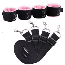 Cozy Feel Bed Restraint Harness Set Bondage Strap Handcuffs Ankle Kit BDSM
