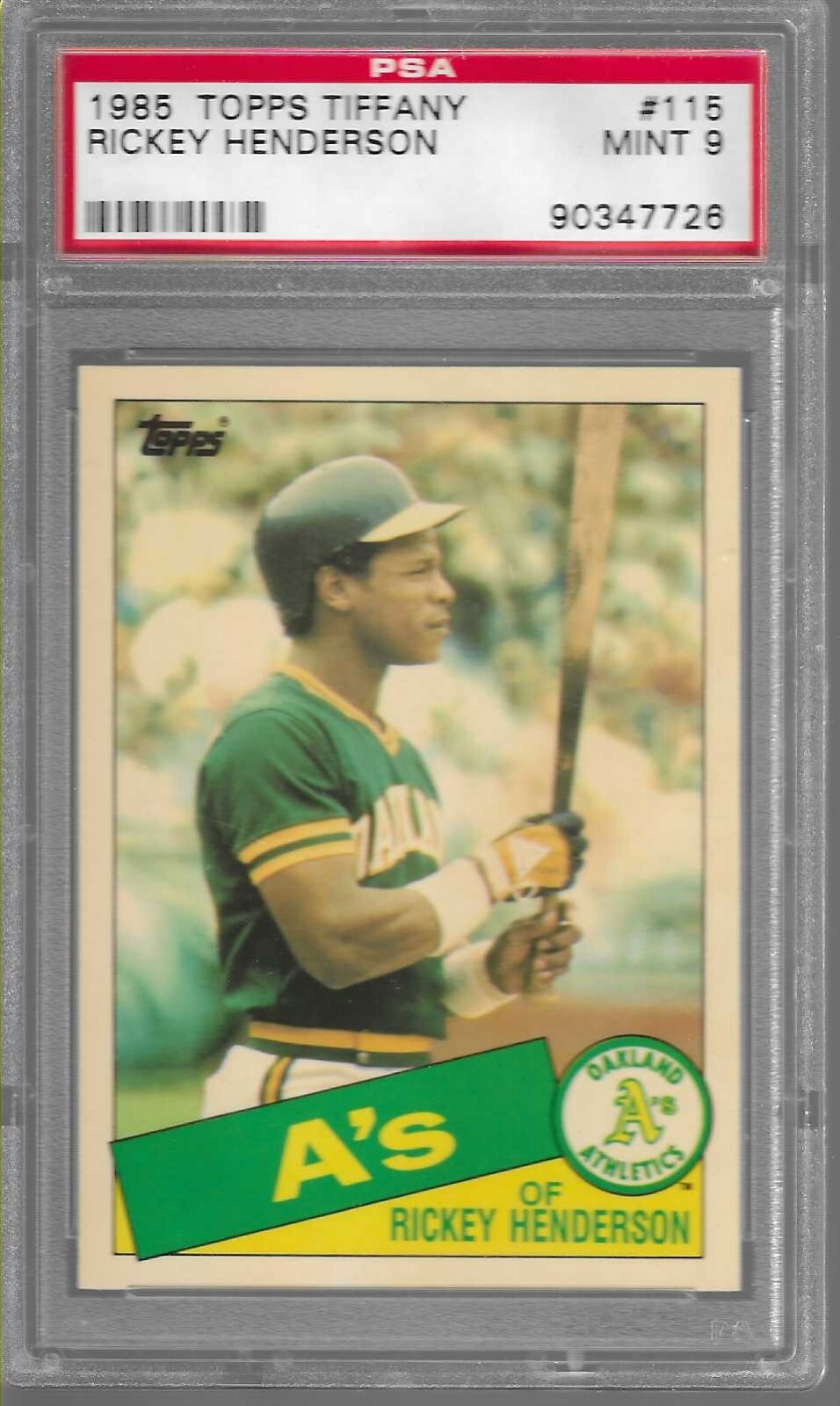 1985 Topps Tiffany #115 RICKEY HENDERSON Oakland A's Athletics PSA 9 MINT
