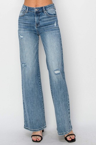 RISEN High Waist Distressed Wide Leg Jeans - Picture 7 of 7