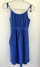 Madewell Blue Silk Spaghetti Strap Ruffled Sundress w Pockets Dress 00 30" Chest