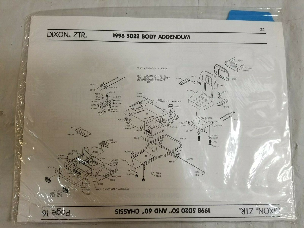 NIP 1998 DIXON ZTR Mowers 5022 Body Addendum Dealer Copy SEALED | eBay