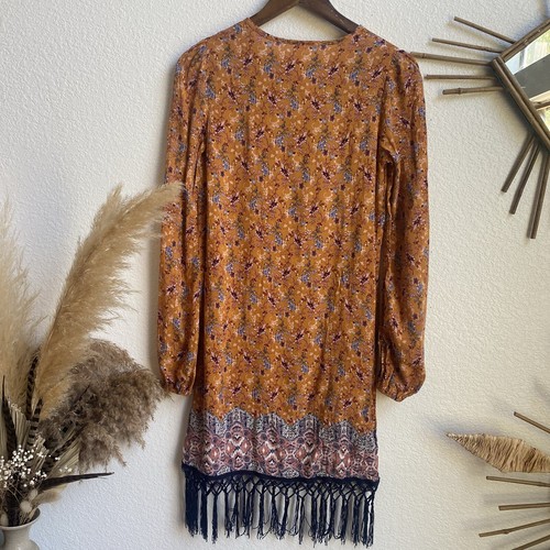 Xhilaration fringe boho Orange Casual shift Dress Knee length - Picture 5 of 10