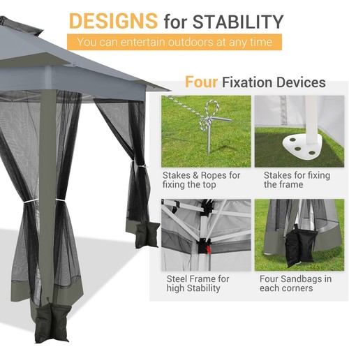 12x12ft Pop-up Gazebo Outdoor Canopy Tent with Mosquito Netting Patio Gazebo - Picture 37 of 37