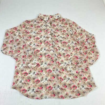 LOFT Floral Sheer Popover Blouse Long Sleeve Collared Lightweight Career PS