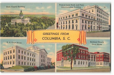 Greetings From Columbia, S.C., multiple views VTG Postcard TM1.