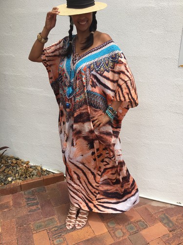 NEW Embellished Kaftans PolyCrepe O/Size12-14-16-18-20-22 Animal Print Pink - Picture 4 of 7