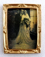 Dolls House Miniature Accessory Old Fashioned Wedding Picture In Gold Frame 1:12 Dolls House Miniature Accessory Old Fashioned Wedding Picture In Gold Frame 1:12