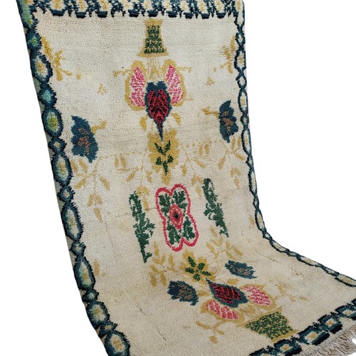 Vintage Moroccan Rug 6x3 Floral Cream Red Blue Handmade Wool Berber Carpet - Picture 3 of 24