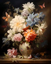 Still Life Flowers Butterflies Oil Painting Printed on Canvas Wall Art Decor 254