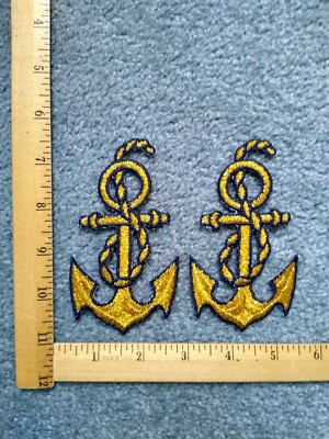 2 RARE BIG GOLD AND BLUE ANCHORS IRON ON PATCHES free shipping