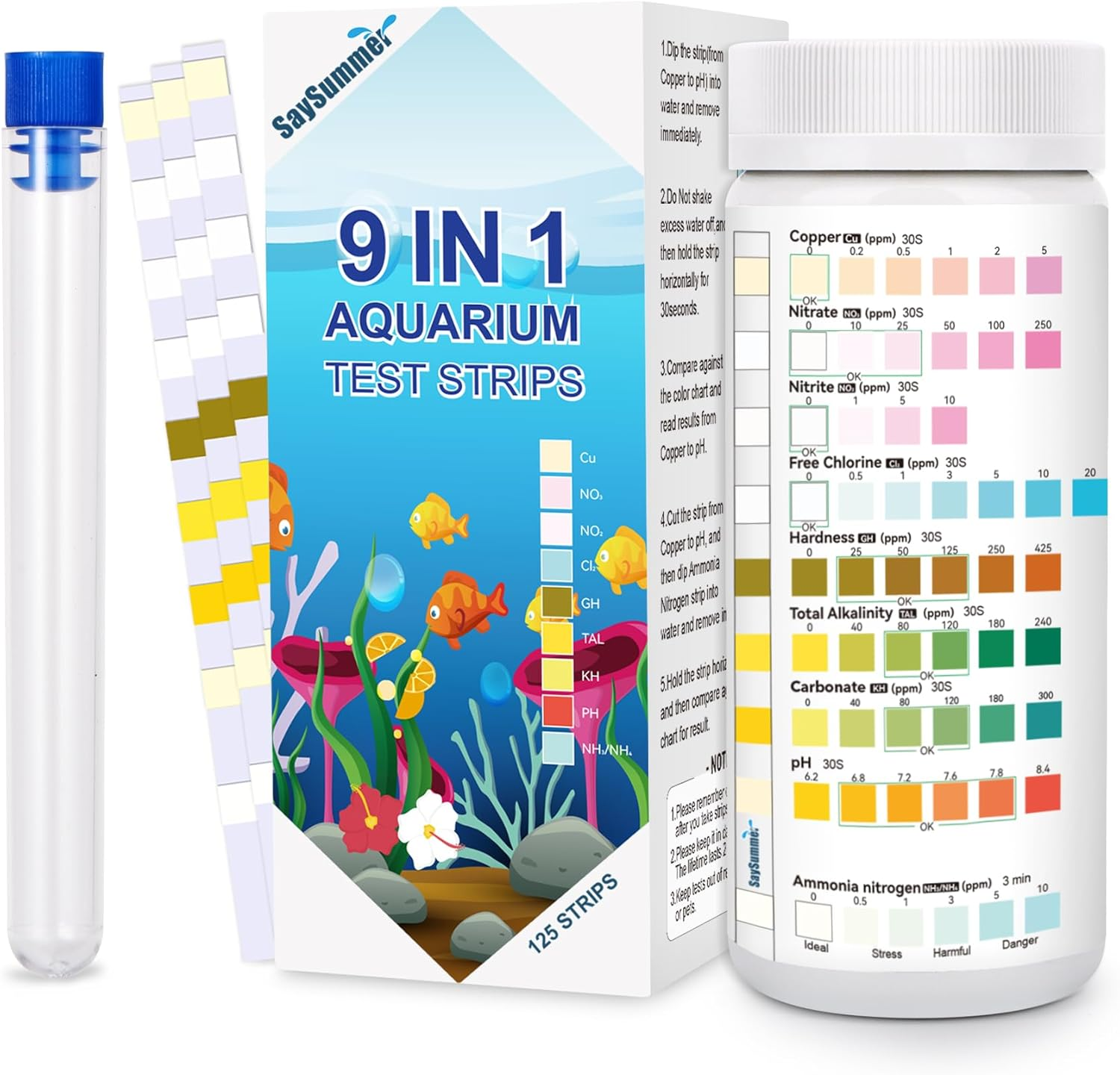 Aquarium Test Strips for Fish Tank: 9 in 1 Aquarium Ammonia Test Strips for Fish