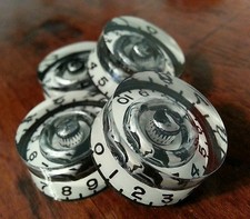 4 CTS Split Shaft Guitar speed volume/tone knobs. Pearl White/Black Swirl. JAT