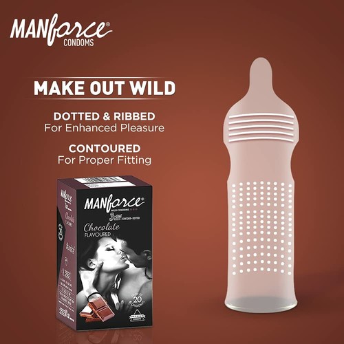 Pack of 10 Manforce Chocolate Flavored Extra Dotted 3 in 1 Male Condom - Picture 2 of 4