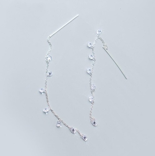 CZ Hänger Fadenlinie 925 Sterling Silber Einfädler Ohrhänger Hochzeit Ohrringe A1543 - Bild 1 von 3