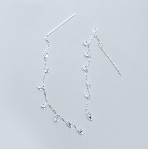 CZ Dangle Thread Line 925 Sterling Silver Threader Drop Wedding Earrings A1543 - Afbeelding 1 van 3