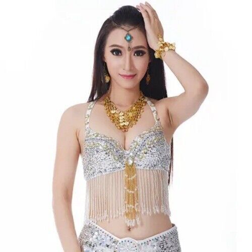 2023 Belly Dance Top Bra BellyDance Sequin Top Bra Blouse Us Size 32-34B/C Cup - Picture 11 of 21
