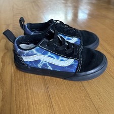 Vans Off The Wall Old Skool Sneakers Lightning Black Blue Toddler Shoes Sz 8