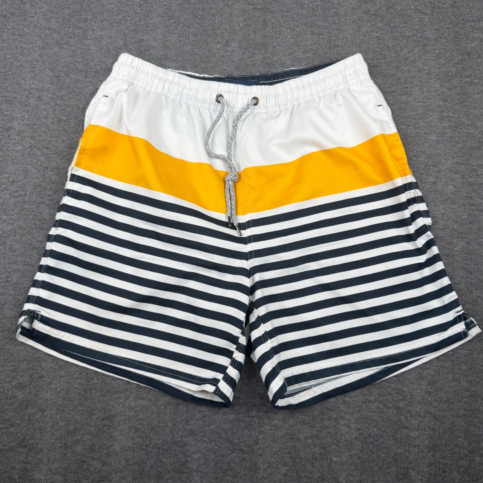 Original Penguin Swim Trunks Mens Medium White Yellow Navy Striped Colorblock