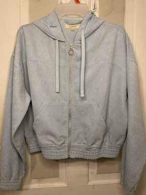 No Comment Women's Light Blue Full Zip Hoodie M Hooded Pockets Long Sleeve