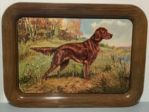 1940s Tin Litho Tray Irish Setter Hunting Dog by Ole Larsen 17 1/2"